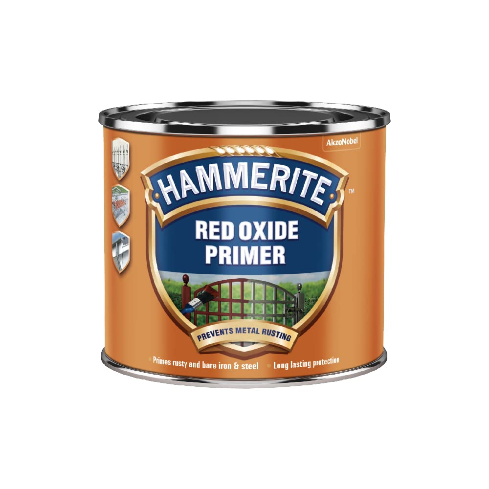 Hammerite Primer - Red Oxide. Metal Primer for Garden Furniture, Radiator and Fence Paint. Rust Inhibitor and Rust Treatment for Metal, Interior and Exterior Use - 250ml