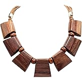 Swimmi Natural Wood Necklace, Large Boho Tribal Wooden Necklace for Women Men, 19 to 22 Inch Extendable Waxed Cord Handcrafted Sono Wood Necklace GA095