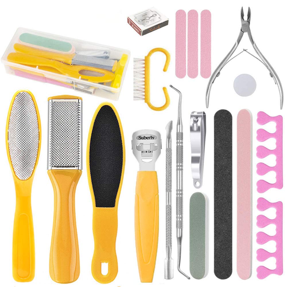 20 PCS Professional-Pedicure-Tools-Kit-Stainless-Steel, Colossal Callus Remover, Foot Files Set with Nail Scrub Double Sided Files Foot Skin Care for Salon & Home, Women & Men