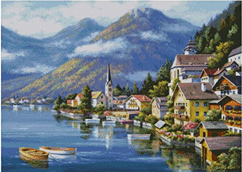 Lakeside Village Cross Stitch Kits, 14ct, Egypt Cotton Thread 300x214 Stitch, 64x49cm Cross Stitch Kits