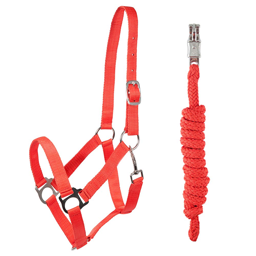 PFIFF 102931 Halter and Rope Set, Plastic Halter Lead Rope, Red Pony