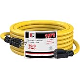 EP 15 Ft 10/3 SJTW NEMA 5-20 P/R Outdoor Extension Cord, Yellow | 10 Gauge T-Blade Plug, Heavy Duty, 20A 125V Cable, For Lawn, Garden, Appliance, ETL Listed