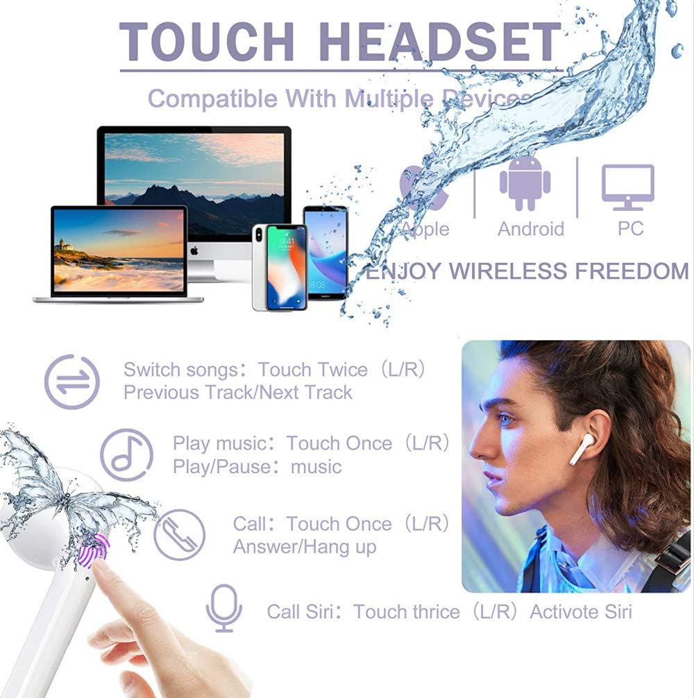 Wireless Earbuds Bluetooth 5.0 Headphones in Ear True Wireless Stereo Earphones【24H Charging Case】 IPX5 Waterproof Built-in Mic Headset for Apple Airprods/iPhone/Android/Samsung: Home Audio & Theater