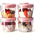 Ankou 400ml Meal Prep Container Set of 4 Pink Tritan Plastic Food Storage Containers with Lids, Airtight Leakproof Pop Top Lid Bowl for Breakfast Leftovers