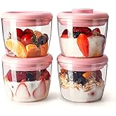 Ankou 400ml Meal Prep Container Set of 4 Pink Tritan Plastic Food Storage Containers with Lids, Airtight Leakproof Pop Top Lid Bowl for Breakfast Leftovers