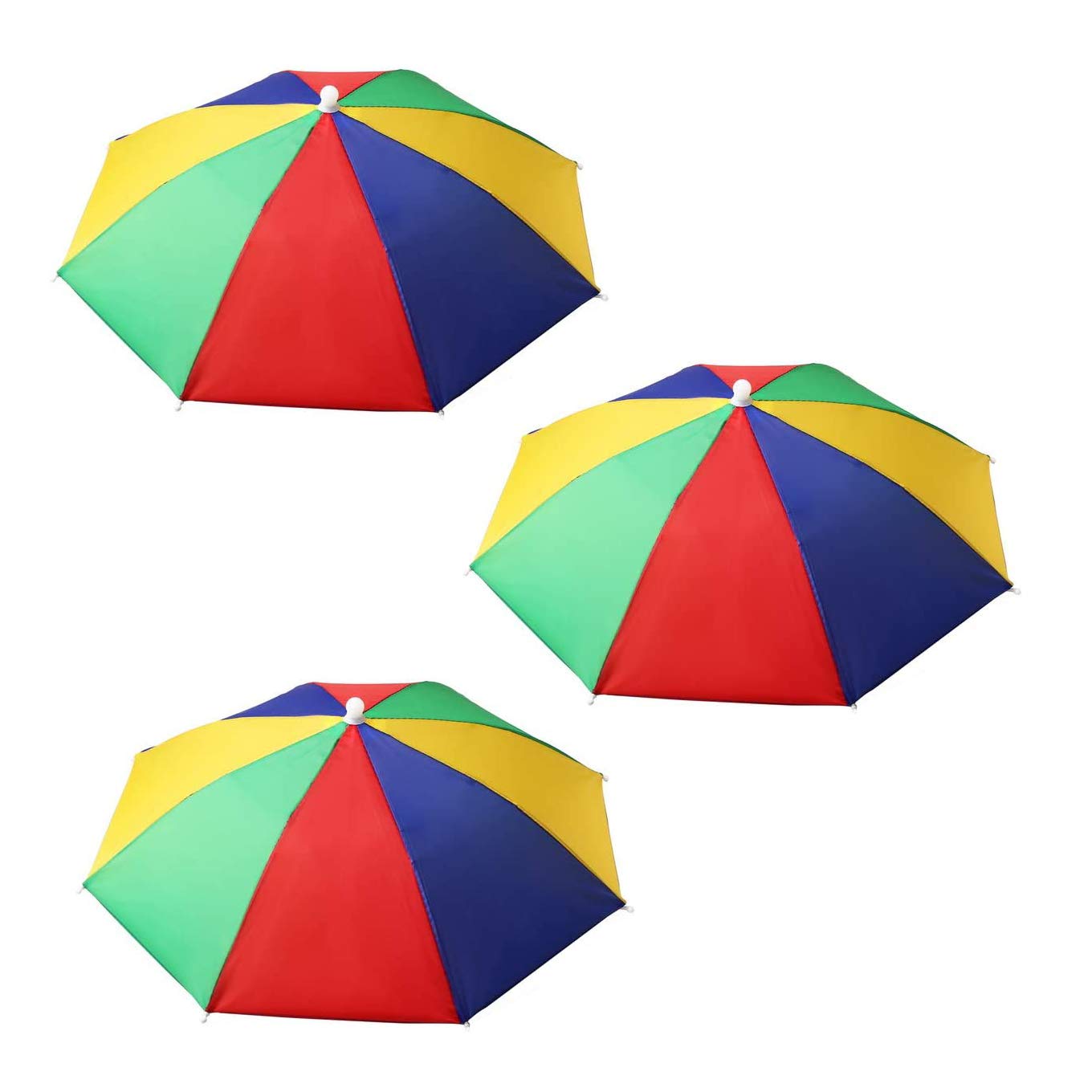 XLKJ 3 Pcs Rainbow Umbrella Hats with Elastic Band, Hands Free, Funny Beach Party Hats Adjustable Size Fits All Ages, Kids, Men & Women