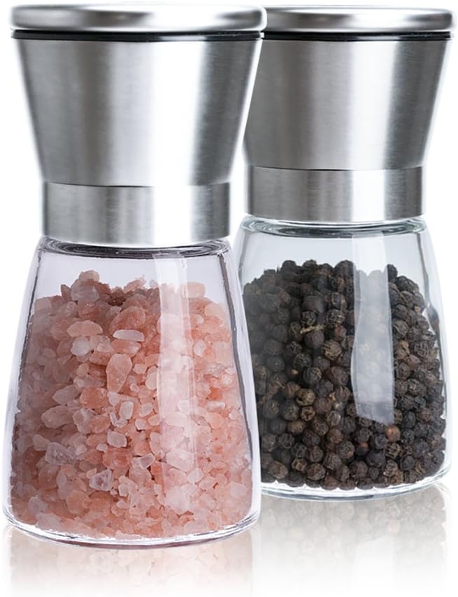 LAVAVIDA Salt and Pepper Grinder Set, Stainless Steel Spice Mills with Adjustable Coarseness, 2 Pack
