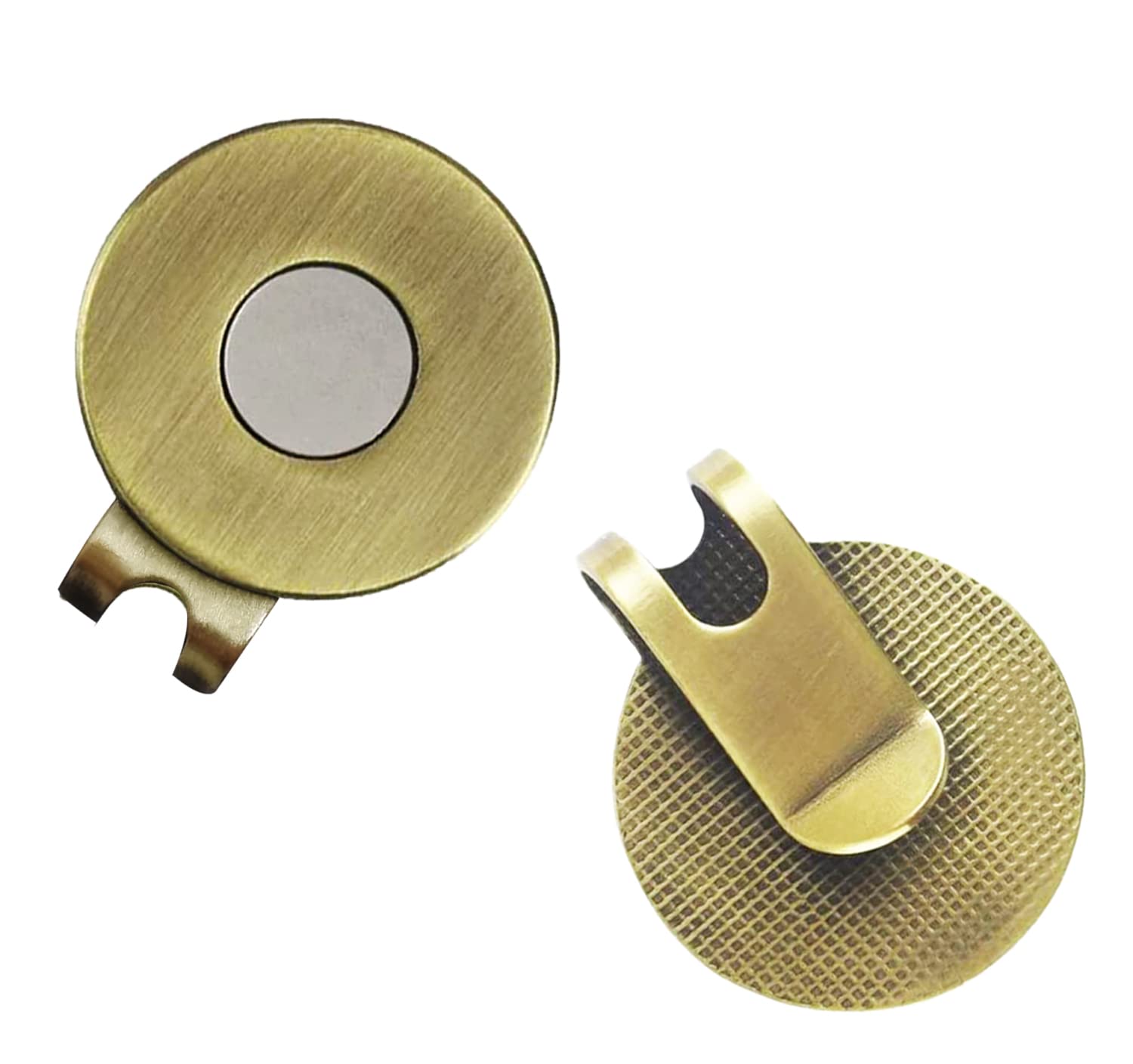Adhere 2pcs Golf Hat Clip Golf Ball Marker Holder Magnetic Golf Cap Clips Without Ball Marker (Brass)