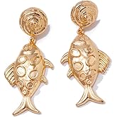 Gold Fish Earrings for Women Fish Dangle Earrings Cute Fun Ocean Animal Earring Trendy Statement Beach Vacation Jewelry