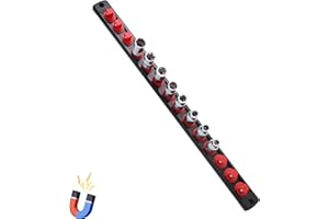 Reniteco 3/8-Inch Drive Magnetic Socket Organizer, Heavy Duty Aluminum Socket Rail Organizer, 360° Swivel Clips Socket Holder Kit for Tool Box, 3/8-Inch Socket Holder x 14 Clips (Red)