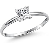 Gem Stone King 14K White Gold Lab Grown Diamond Engagement Ring For Women | 0.72 Cttw | Princess 5MM | Gemstone April Birthstone | DEF Color | VVS-VS Clarity