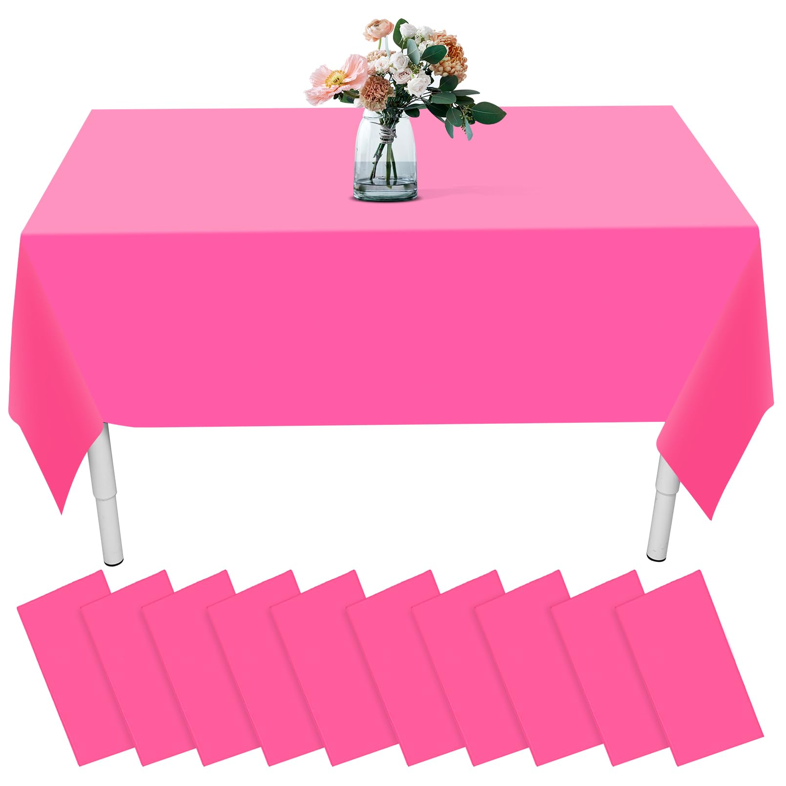 Incisite 10 Pack Disposable Tablecloths,Rose Red Table Cloth,137x274cm Plastic Table Cover,Rose Red Tablecloths for Rectangle Tables,Waterproof Tablecloth for Parties Wedding Birthdays Baby Shower