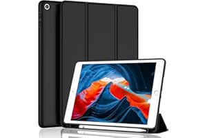 iMieet iPad 9th Generation Case 2021/iPad 8th Generation Case 2020 10.2 Inch with Pencil Holder, iPad 7th Gen 2019 Case with Soft Baby Skin Silicone Back, Auto Wake/Sleep Cover (Black)