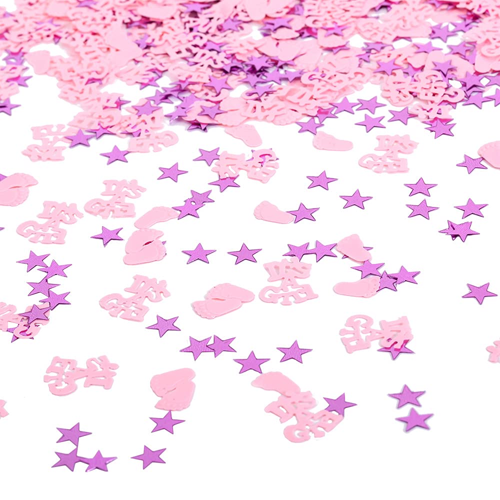 Gender Reveal Party Cofnetti It's a Girl Table Sequins Blue Baby Footprint Star Table Confetti for Baby Shower Gender Reveal Party Decorations by Topfunyy, 1.6 Oz (Pink)
