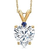 Gem Stone King 14K Yellow Gold White Moissanite and Blue Created Sapphire Pendant Necklace for Women | 1.85 Cttw | Gemstone Birthstone | Heart Shape 8MM | With 18 Inch Chain