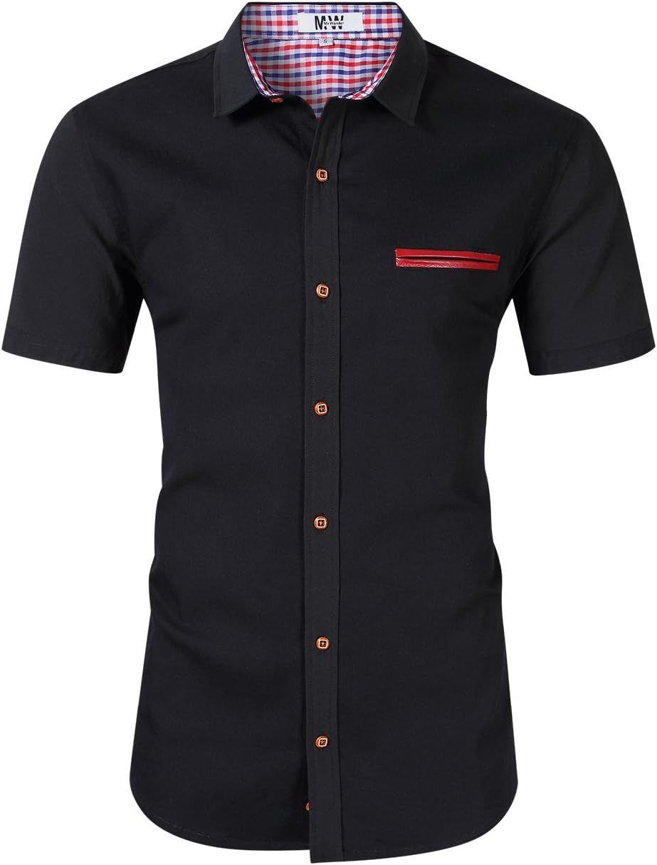 KUULEE Men's Button Down Jean Shirts Denim Work Shirt Slim Fit Dress Shirts Long/Short Sleeve Spring Shirt for Men