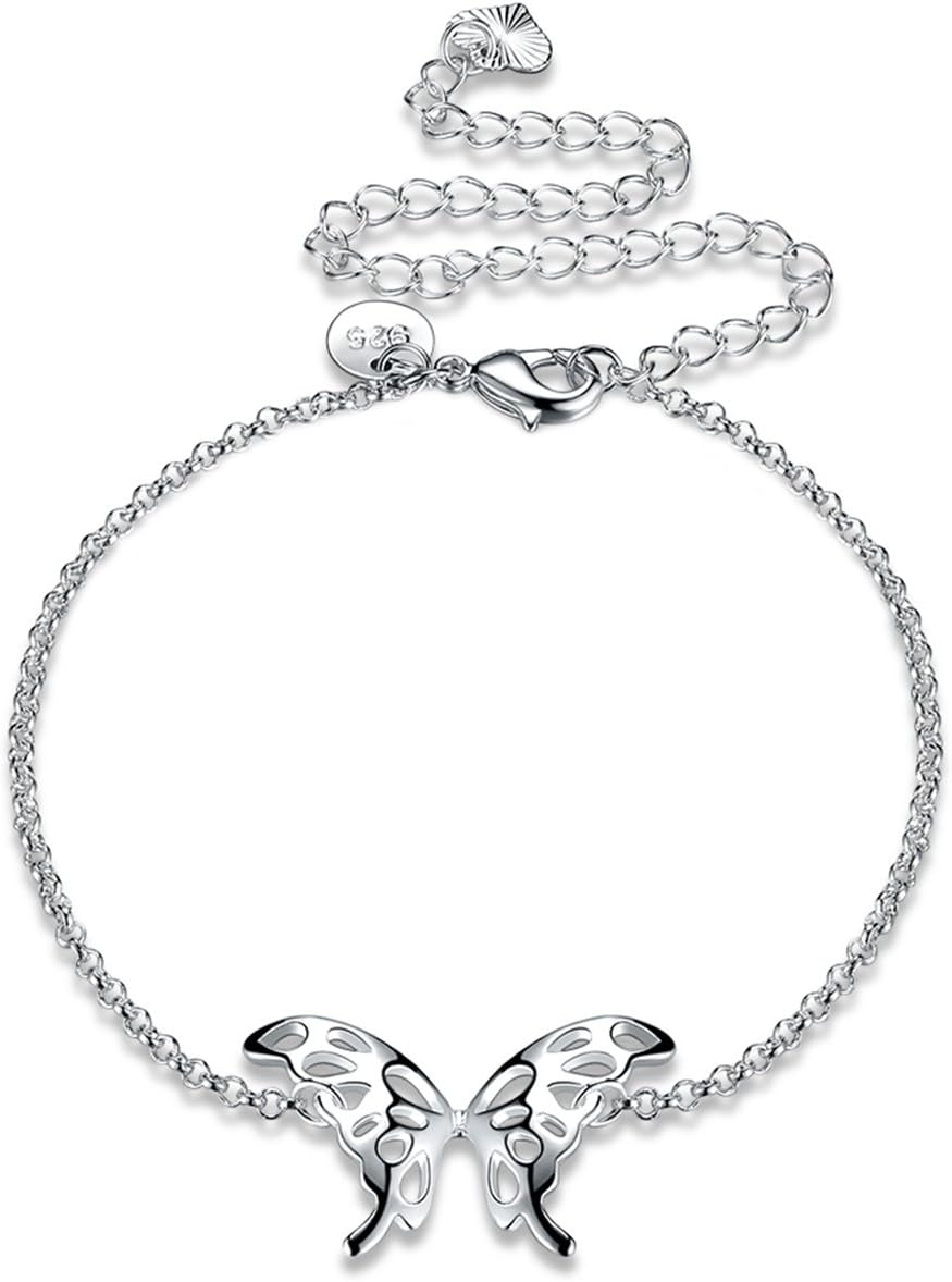CutesmileFashion Jewelry 925 Sterling Silver Butterfly Wings Adjustable Chain Anklet for Women