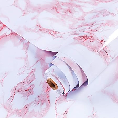 GLOBALDREAM Mamor Klebe Folie, 40cm x 10m Rosa Marmor Folie