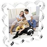 Ruiqilin 4x4 Inch Magnetic Acrylic Picture Frame,10+10mm Thick Block,Double Sided Clear scalloped frames for Desktop Display | Trendy Home Gift ((1 Pack), 4X4)