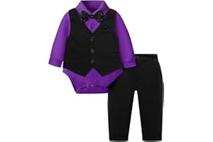 A&J DESIGN Baby Formal Outfit Boy Infant Clothes Toddler Gentleman Wedding Suit, Dress Shirt + Vest + Bow Tie + Pants Set