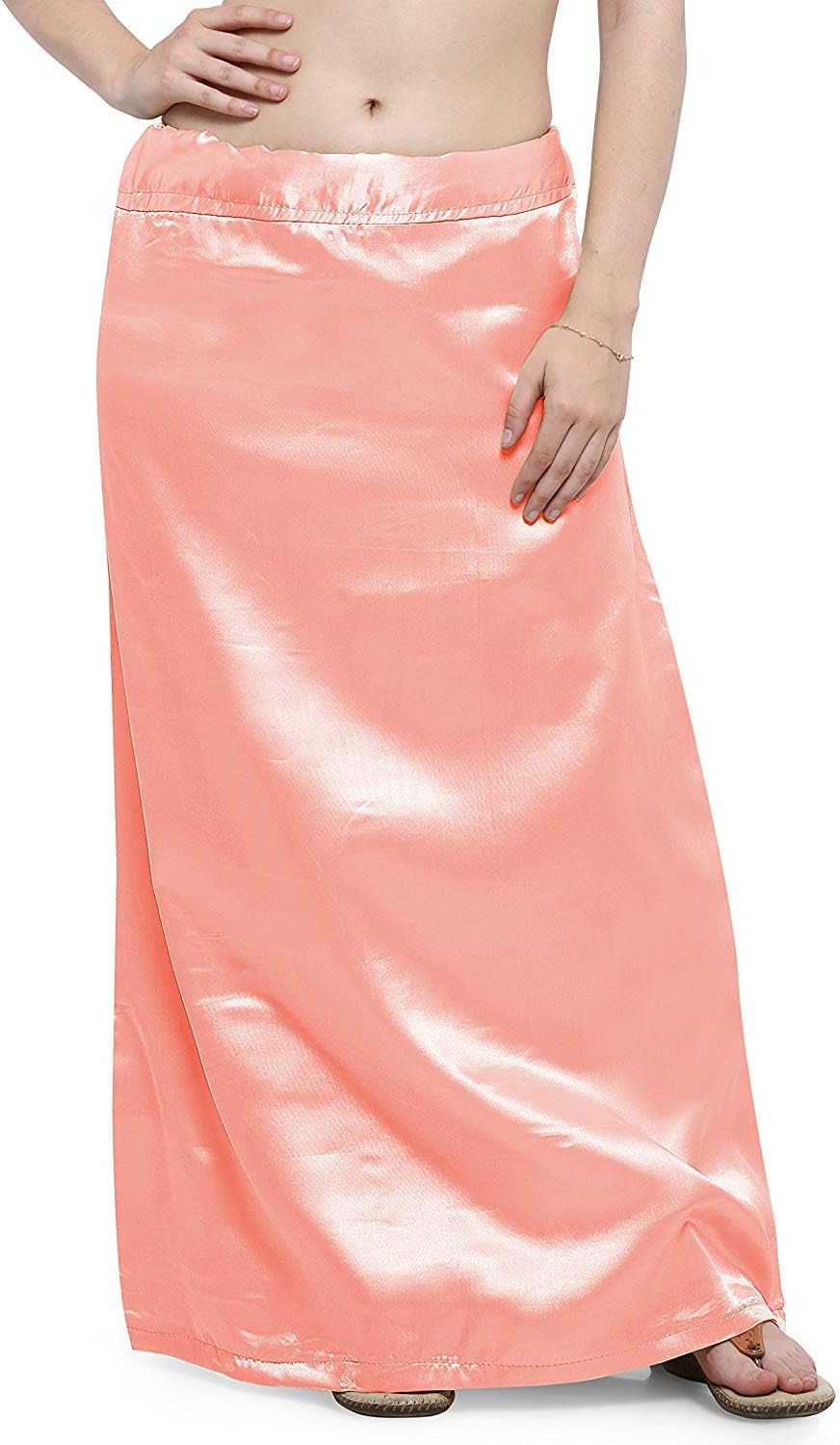 GirlsNCurls Women's Satin Saree Petticoat/Underskirt (Peach; Free Size)