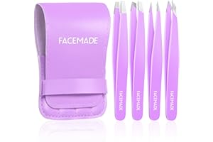 FACEMADE 4 Pack Tweezers Set - Professional Stainless Steel Tweezers for Men and Women, Precision Eyebrow Tweezers for Facial Hair, Chin, and Ingrown Hair Removal (Purple)