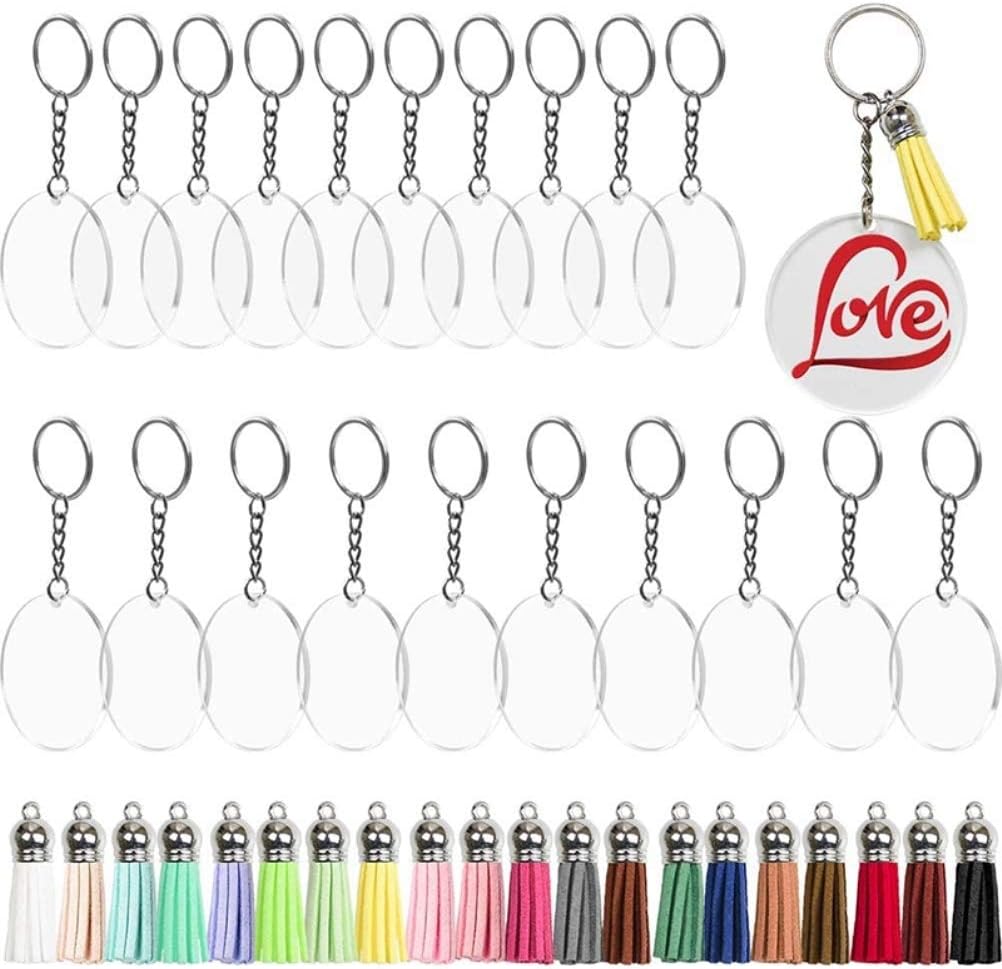 Qiekenao Acrylic Keychain, Blank Keychain Tassel Set Round Acrylic Keychain for Diy Keyring Projects and Crafts
