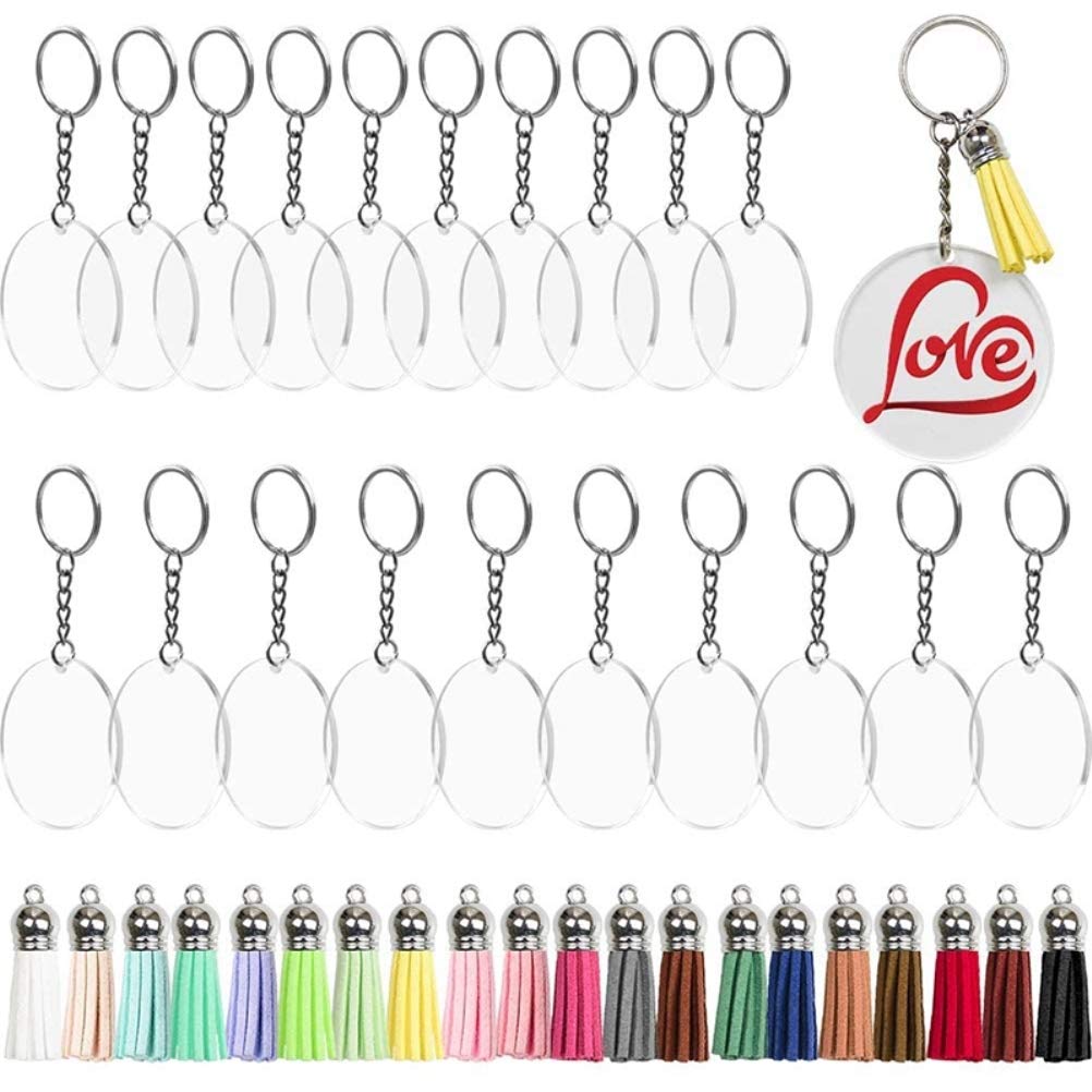 Qiekenao Acrylic Keychain, Blank Keychain Tassel Set Round Acrylic Keychain for Diy Keyring Projects and Crafts