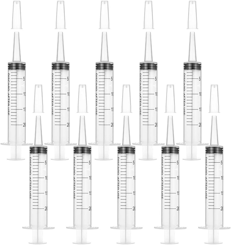 AIM Cloudbed 10PCS 20ml Syringes with Covers Plastic Syringe Sterile with No Needle for Scientific Labs Liquid Measuring Dispensing, Animal Feeding, Plant Watering