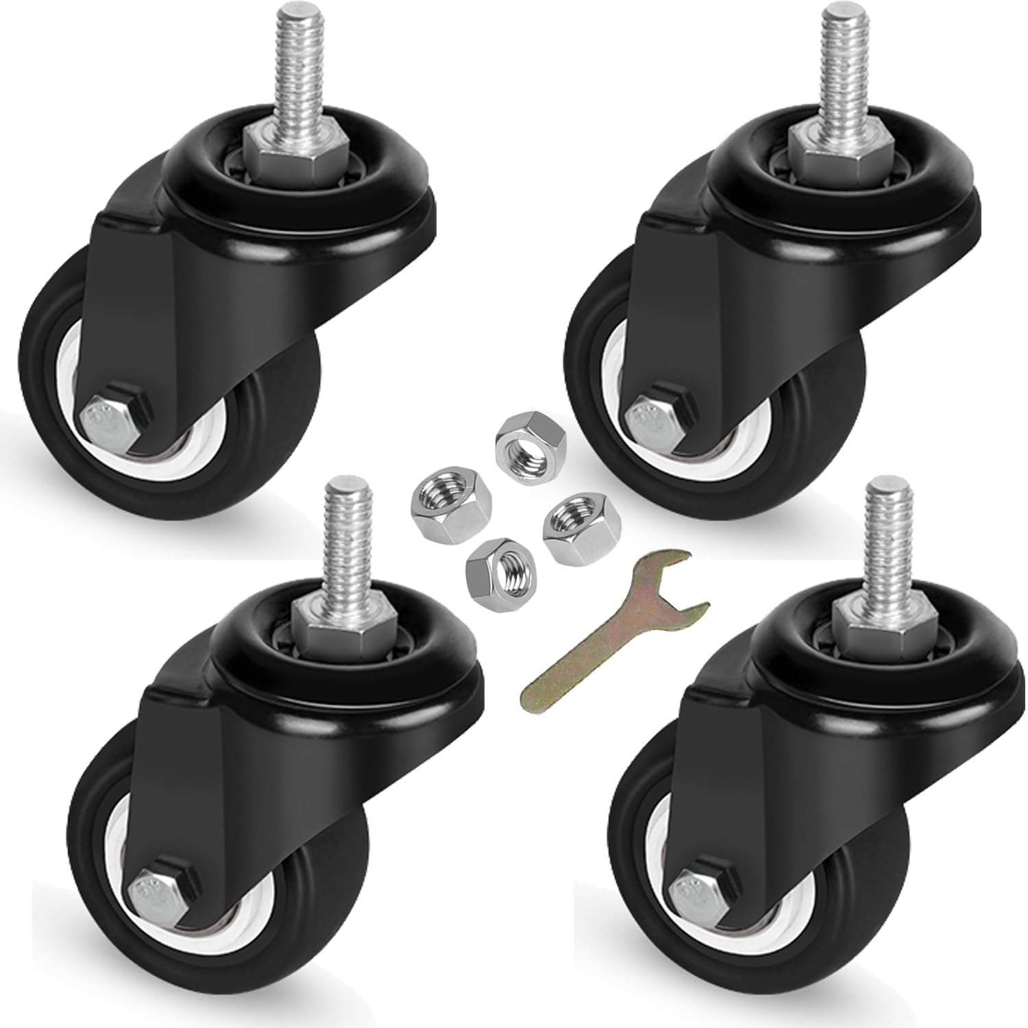 Photo 1 of 8T8 2 Inch Caster Wheels with Threaded Stem 5/16"-18x1(Screw Diameter 5/16", Length 1") Replacement Heavy Duty PU Casters for Cart Table Furniture, Mount Industrial Castors with Hex Nuts, Set of 4