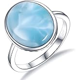 MDFUN Natural Larimar Ring for Women 925 Sterling Silver Oval & Round Blue Gemstone Eternity Band Jewelry Gifts for Her