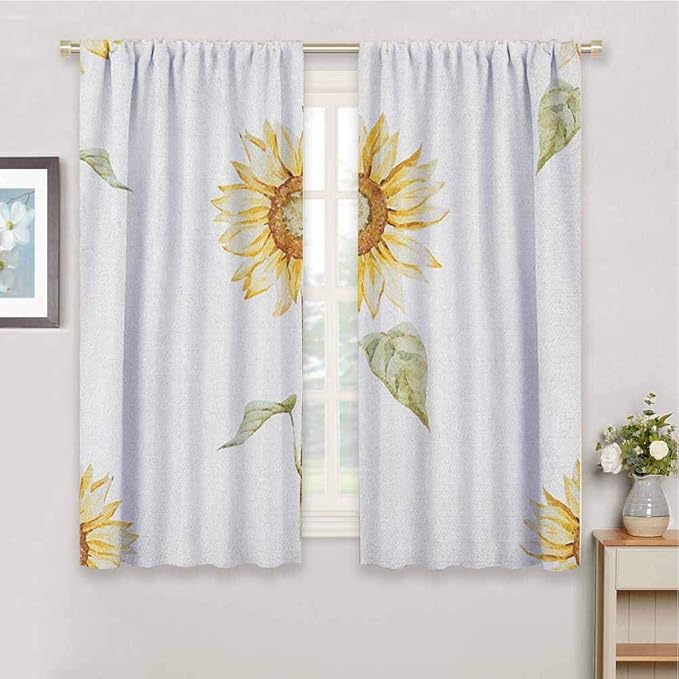 Sunflower Full Shading Curtains, Sunflowers with Watercolor