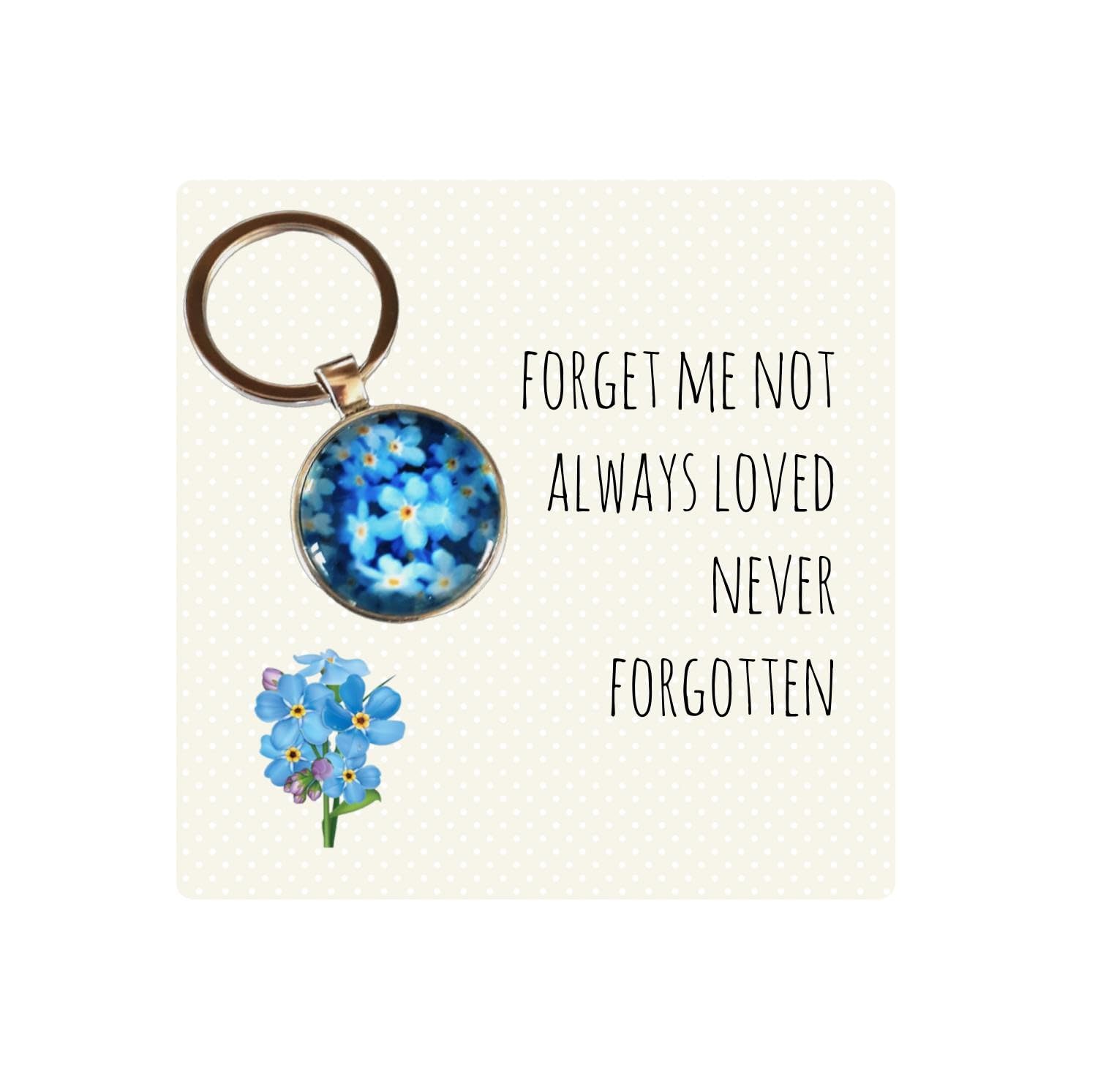 Chic Cottage Crafts Forget Me Not Keyring - Always Loved Never Forgotten Keyring/Bag Charm - Sympathy Gift - Bereavement Gift