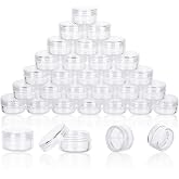 5 Gram Sample Containers 50 Count Small Travel Containers with Lids | Leak Proof PS Jars, Perfect 5g Size, Reusable, Includes Labels &amp; Mini Spatulas, for Cream, Glitter, Beads and Samples