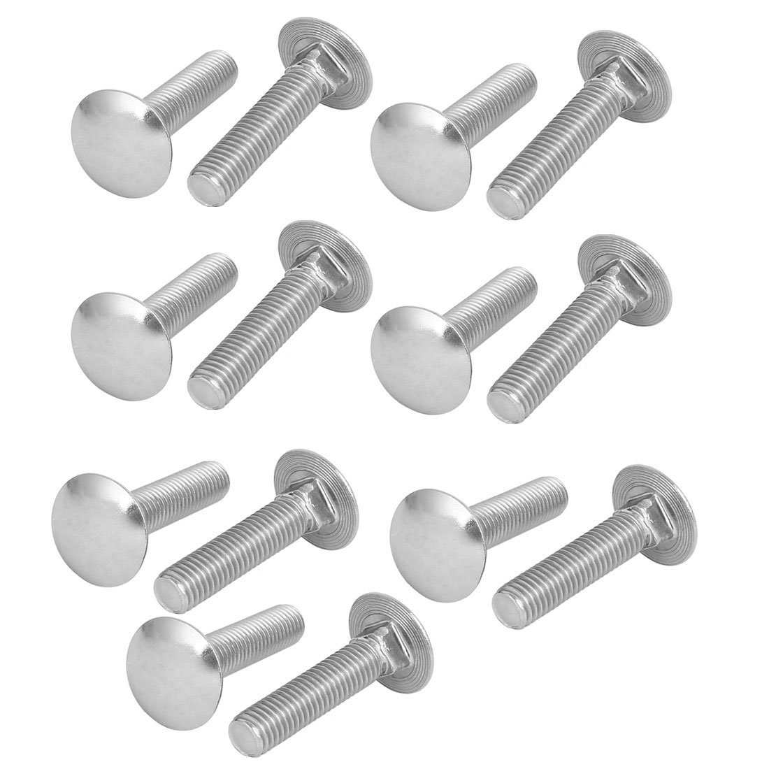sourcing map M10 x 45mm 304 Stainless Steel Round Head Fully Thread Carriage Bolts 14PCS
