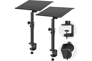 EZJOB Heavy Duty Studio Monitor Speaker Stands Pair Against The Wall, Stage Speaker Stand Desktop with Safety Pin Clamp Max Height 18.2"