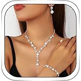 Gangel Bridal Wedding Necklace Set Silver Rhinestone Necklace Sets Crystal Earring and Bracelet Jewelry Prom for Women