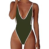 ALLureLove Swimsuits for Women Sexy Monokini Deep V One Piece Bathing Suits Backless Cheeky Swimwear Semi Thong Bikini