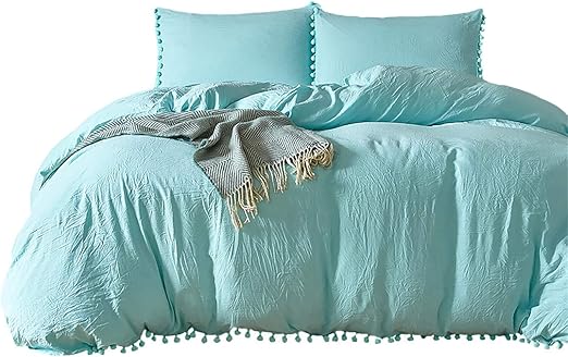 Amazon Com Moowoo Turquoise Bedding Aqua Queen Duvet Cover Pom