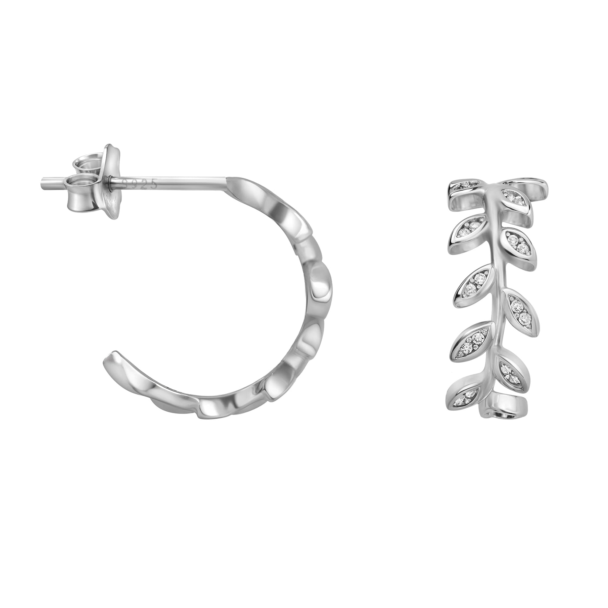 SOFIA MILANI - Women's Earrings 925 Silver - with Zirconia Stone - Leaf Stud Creoles - 20953