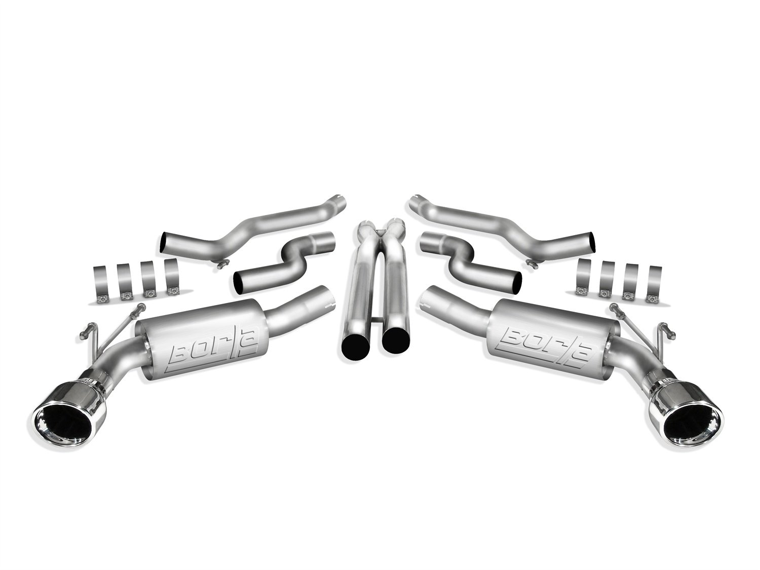 BORLA 140356 Cat-Back Perf. Sistema de escape para Chevrolet Camaro SS V8 T-304 2010-2013 de acero inoxidable ATAK Sound Salida trasera doble dividida Puntas redondas de acero inoxidable T-304 pulidas de 4.5 en cada lado