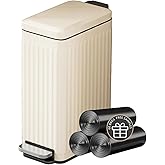 Bathroom Trash Can with Lid, Small Stainless Steel Garbage Can with Step Pedal, 10 Liter/2.6 Gallon Soft Close Slim Trash Bin, Creamy White Waste Basket for Living Room, Bedroom, Laundry Room, Office