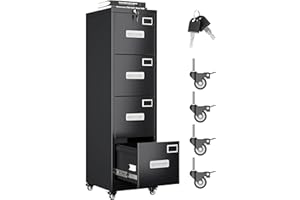 Aobabo 4 Drawer File Cabinet with Wheels, Lockable Metal Filing Cabinet with Name Card for Office and Home,Assembly Required,Black