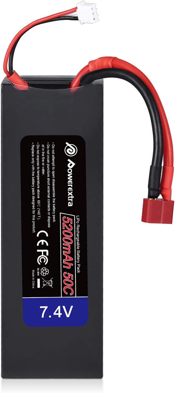 Powerextra 7.4V 5200mAh RC Battery, 2S 50C