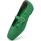 Deehuion Mary Jane Women Flat Square Toe Ballet Flats Women Comfortable for Dressy Ankle Strap Casual Slip On Work Shoes Washable