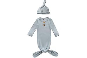 Newborn Baby Boys Girls Knotted Gown with Hat Set Soft Infant Sleeper Solid Color Sleep Gowns Baby Sleeper