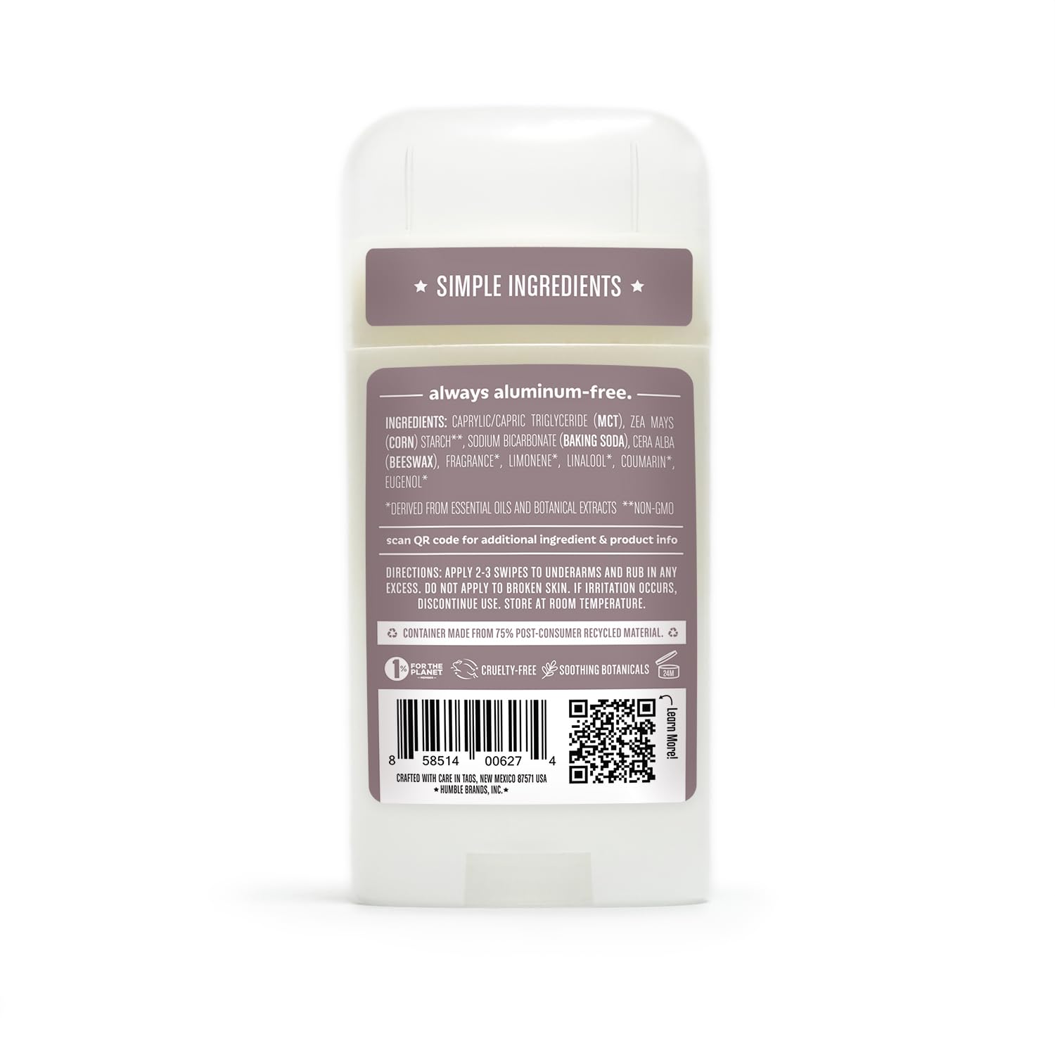 Humble Brands All Natural Aluminum Free Deodorant Stick for Women and