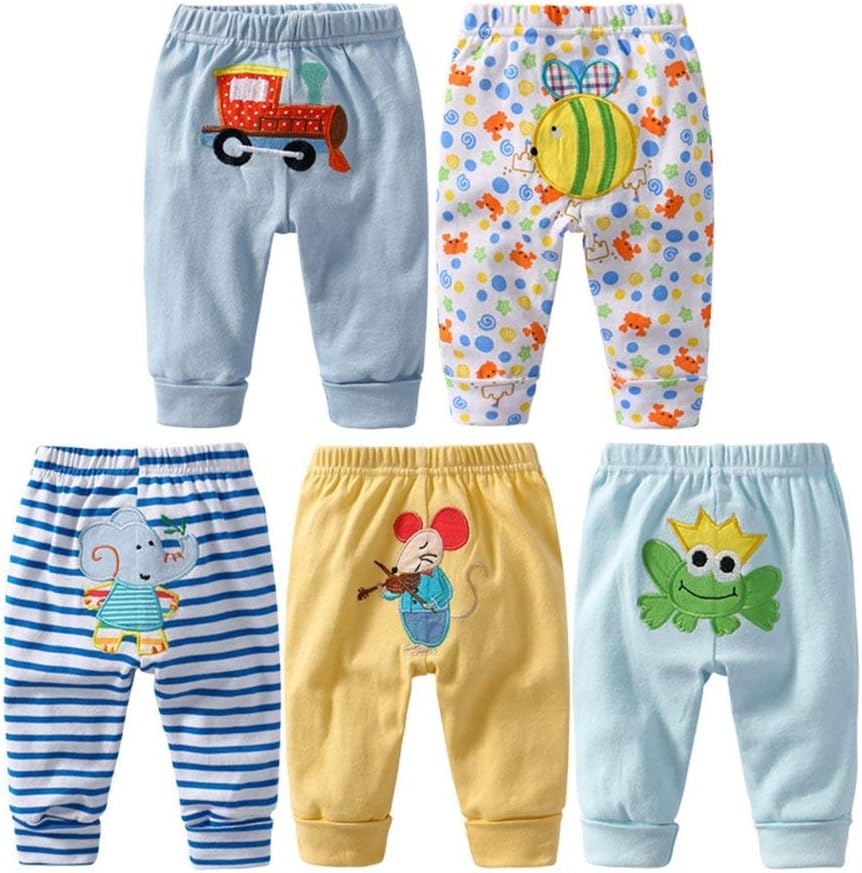 Monvecle Baby Boy 5pcs Pack Newborn to Toddler Cotton Long Cartoon Pants Gift Set 24M