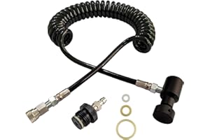Aopkeo Paintball Gun Marker Remote Hose Coiled Line Stainless Steel Quick Disconnect 138inches with Slide Check 1500psi Gauge