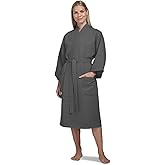 Waffle Robe for Women by BOCA TERRY, Soft Cotton Spa Robes for Summer, Lightweight Knit Waffle Bathrobe, Kimono Bathrobes